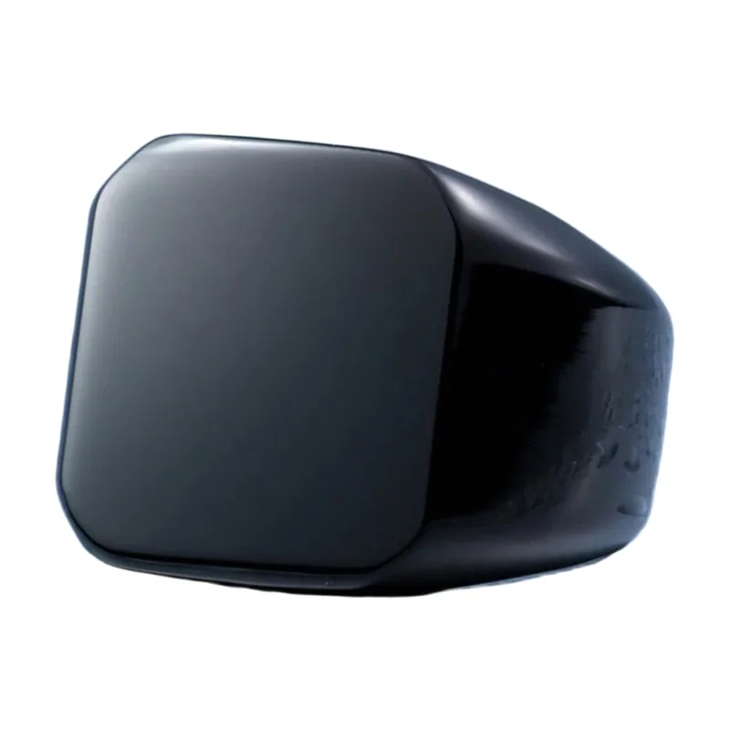 Geometric Square Signet Ring with Black Stone, Stainless Steel