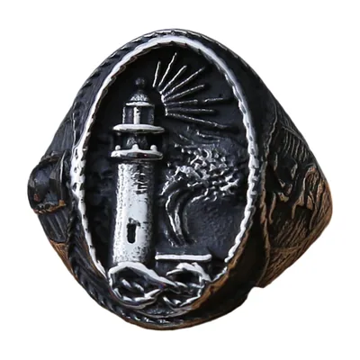 Anillo Sello de Faro, Acero Inoxidable 316L Estilo Náutico