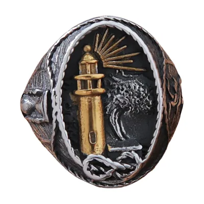 Anillo Sello de Faro con Acabado Vintage, Acero Inoxidable