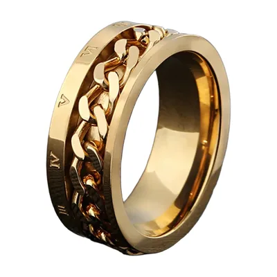Anillo Giratorio con Números Romanos y Cadena Curb, Acero Inoxidable