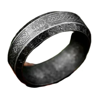 Wikinger Ring mit Valknut und Runen, Edelstahl