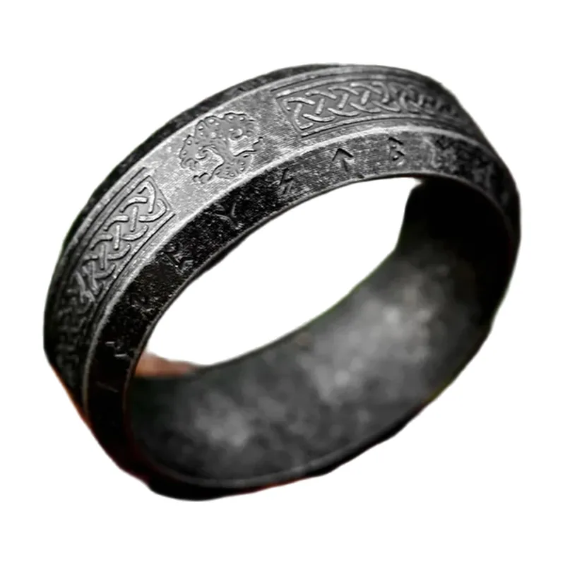 Anillo Vikingo Valknut con Runas, Acero Inoxidable