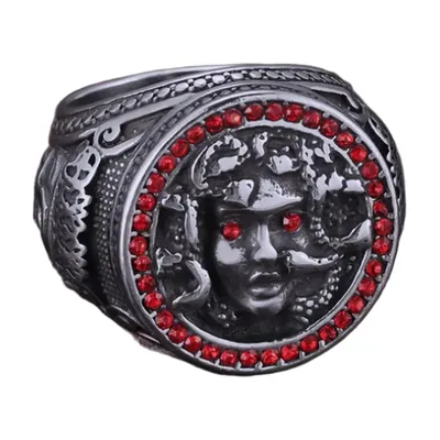 Bague Medusa avec Pierres Rouges en Acier Inoxydable