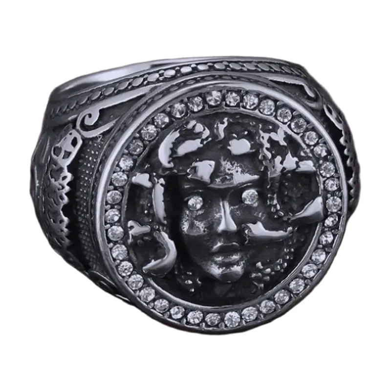 Medusa Kopf Statement-Ring mit Zirkonia, Edelstahl