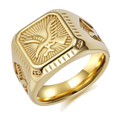 Anillo Sello Cuadrado con Motivo de Águila, Acero Inoxidable 316L