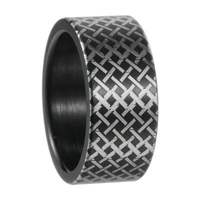 Anillo de Banda con Motivo de Rejilla, Acero Inoxidable