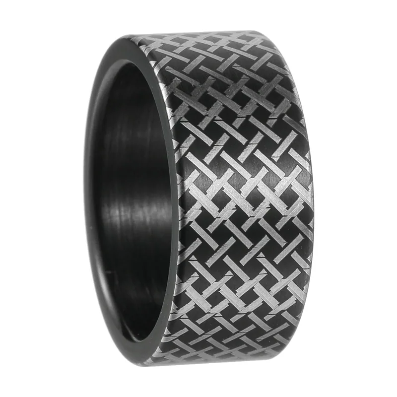 Woven Grid Pattern Band Ring, Stainless Steel