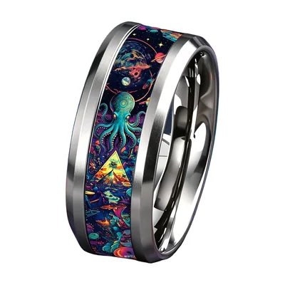 Herrenring mit Delfin-Ozean-Motiv, Edelstahl