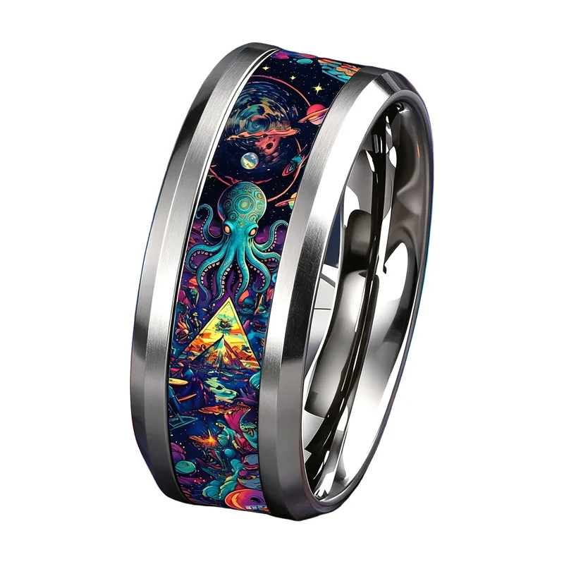 Dolphin Ocean Pattern Band Ring, 316L Stainless Steel