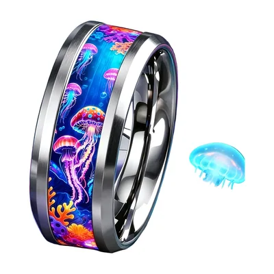 Anillo de Banda con Motivo de Medusa y Océano, Acero Inoxidable 316L