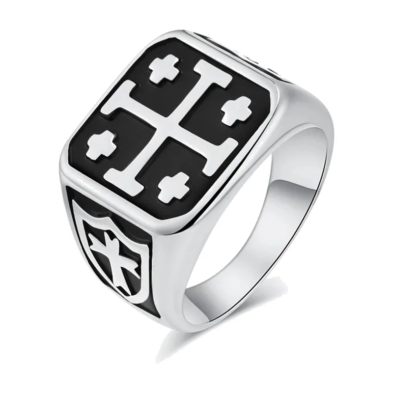 Bague Chevalière Croix de Jérusalem, Acier Inoxydable