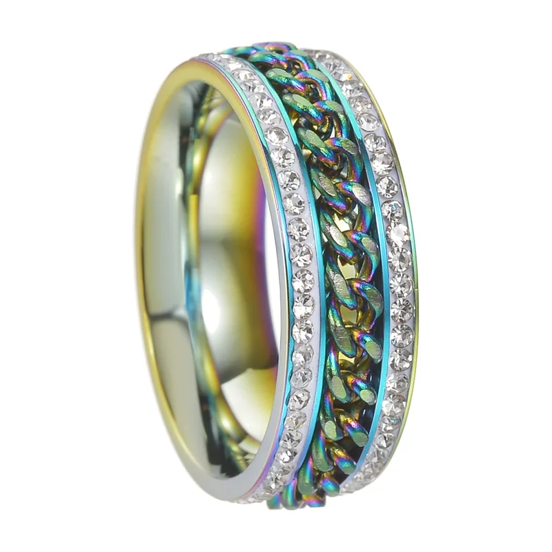 Anillo de Eslabones con Circonitas, Acero Inoxidable