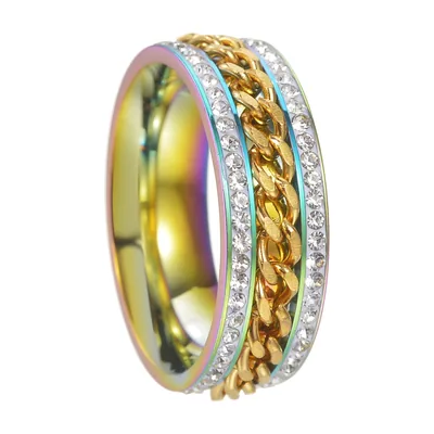 Anillo de eslabones con Zirconia transparente, Acero Inoxidable