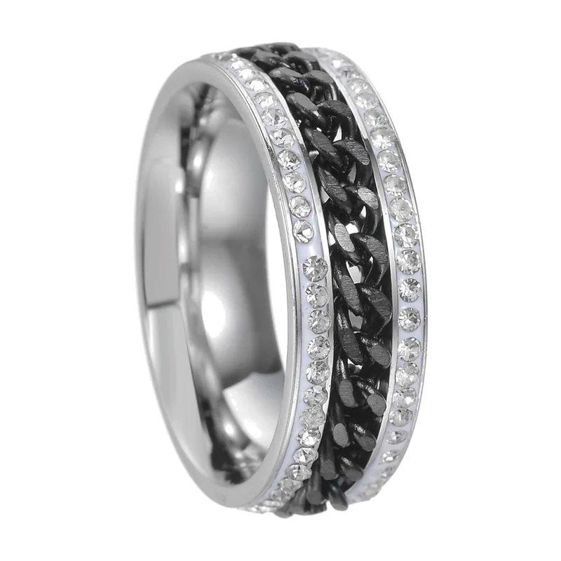Herren Bandring mit Zirkonia und schwarzer Textur, Edelstahl