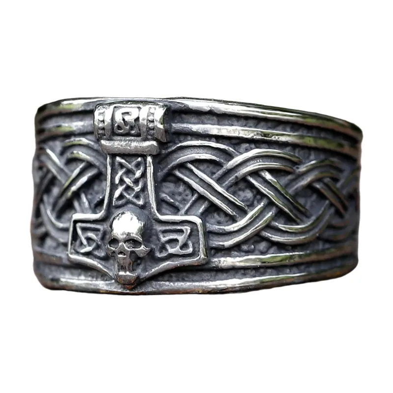 Bague Viking Mjölnir et Crâne, Acier Inoxydable