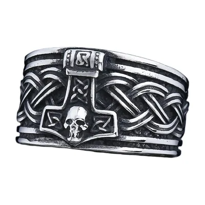 Anello Mjölnir Martello di Thor con Teschio, Acciaio Inossidabile