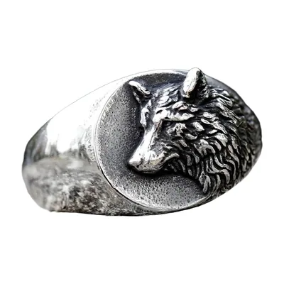 Anillo Sello Vikingo Cabeza de Lobo en Acero Inoxidable 316L
