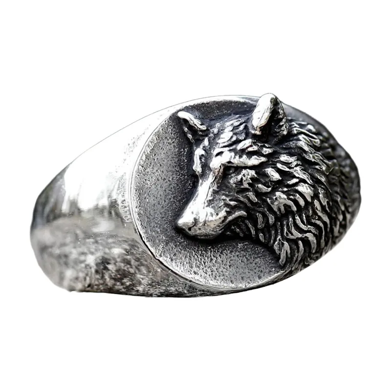 Viking Wolf Head Signet Ring, 316L Stainless Steel