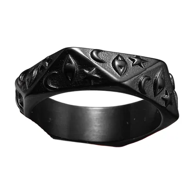Anillo Sello Celestial con Luna y Estrellas, Acero Inoxidable