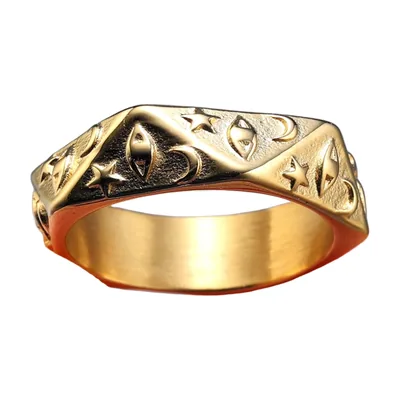 Anillo Sello Celestial con Sol Luna y Estrellas, Acero Inoxidable