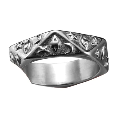 Anillo Sello Celestial con Sol, Luna y Estrellas, Acero Inoxidable