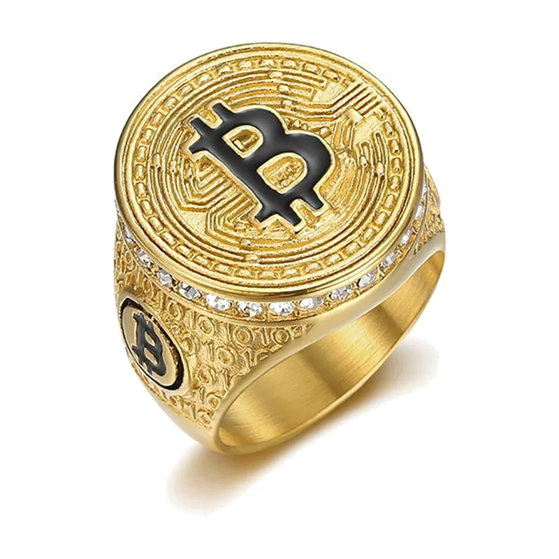 Bitcoin Siegelring mit Zirkonia aus Edelstahl