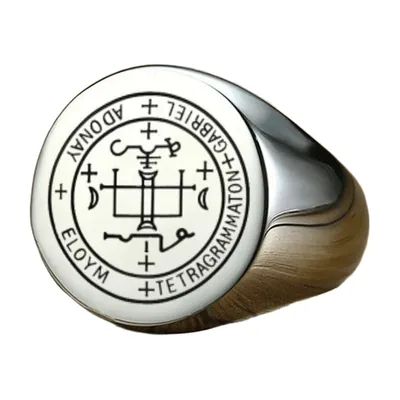 Goat Head Signet Ring with Occult Engraving, Stainless Steel