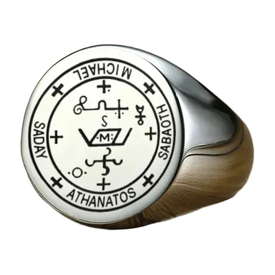 Goat Head Signet Ring with Occult Engraving, Stainless Steel