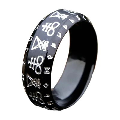 Anillo del Sello de Satán con Símbolos Ocultos, Acero Inoxidable