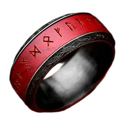Valknut Spinner Ring with Red Inlay, 316L Stainless Steel