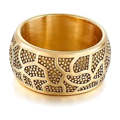 Anillo Ancho con Motivo de Tótem Geométrico, Acero Inoxidable