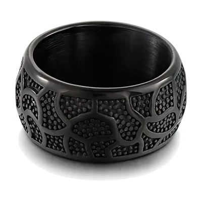Anillo Ancho con Motivo de Tótem Floral, Acero Inoxidable