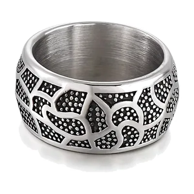 Anillo Ancho con Motivo de Tótem Floral, Acero Inoxidable