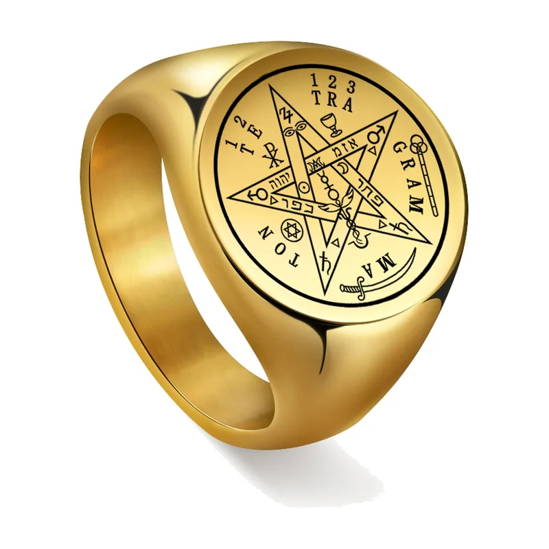 Herren Siegelring mit Tetragrammaton Pentagramm, Edelstahl
