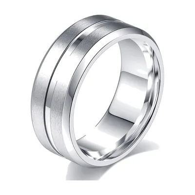 Anillo de Banda Cepillado con Ranuras Pulidas, Acero Inoxidable