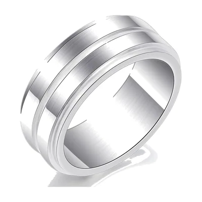 Anillo de Banda Cepillado con Ranuras Pulidas, Acero Inoxidable
