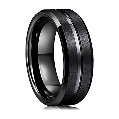 Anillo de banda negro con detalles cepillados y pulidos, acero inoxidable