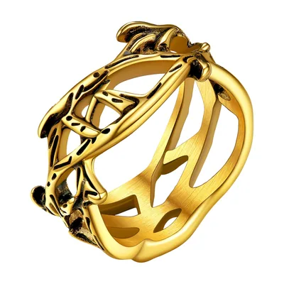 Cross and Crown of Thorns Ring, 316L Stainless Steel