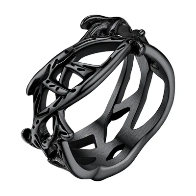 Crown of Thorns and Cross Ring with INRI, Stainless Steel