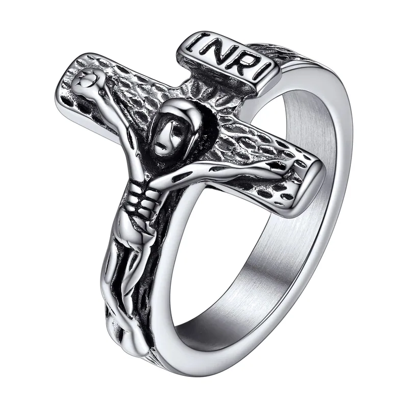 Kruzifix-Ring mit Dornenkrone, 316L Edelstahl