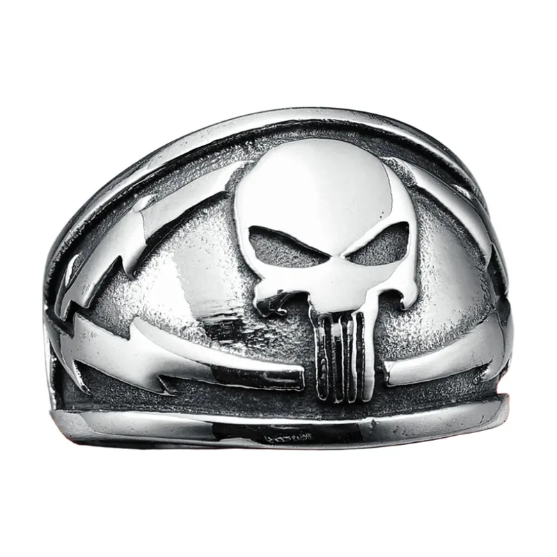 Anillo de Calavera con Rayos, Acero Inoxidable 316L