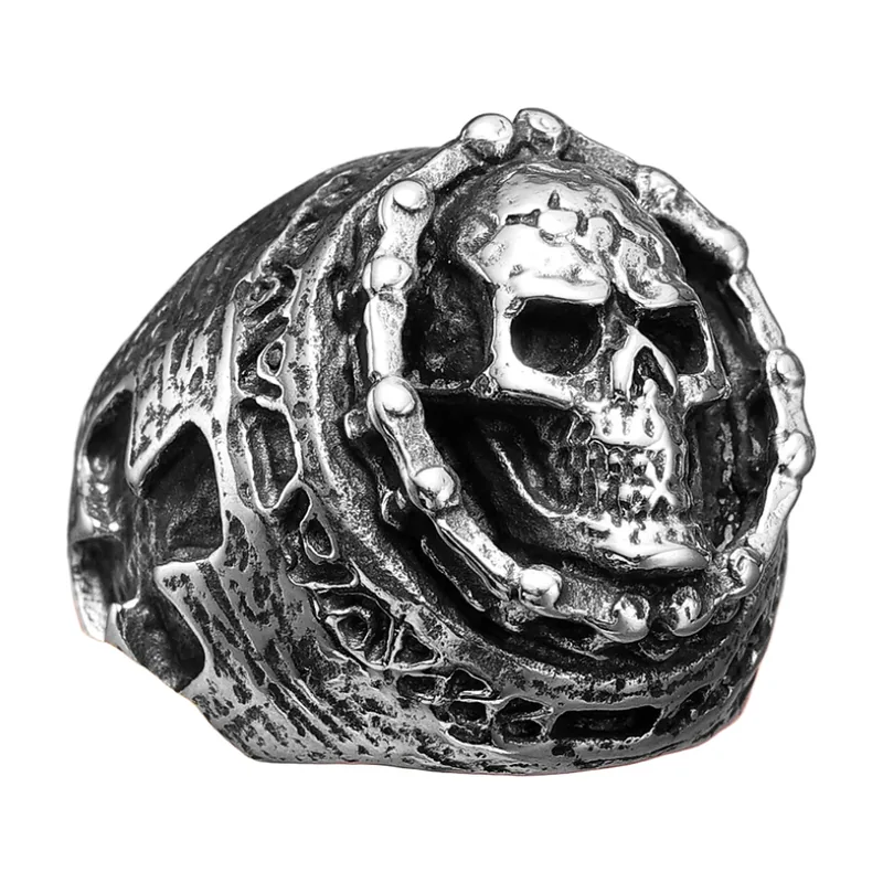Herren Skull Statement-Ring in Antik-Optik, Edelstahl