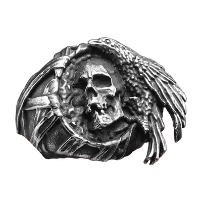Anello Statement con Teschio e Aquila, Acciaio Inossidabile