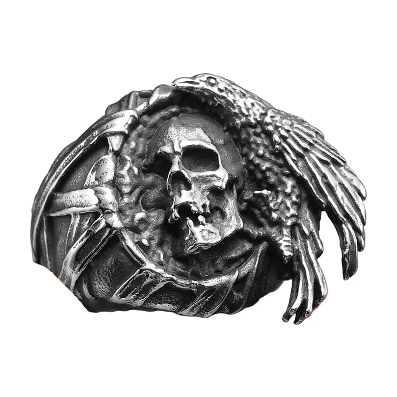Anello Statement con Teschio e Aquila, Acciaio Inossidabile