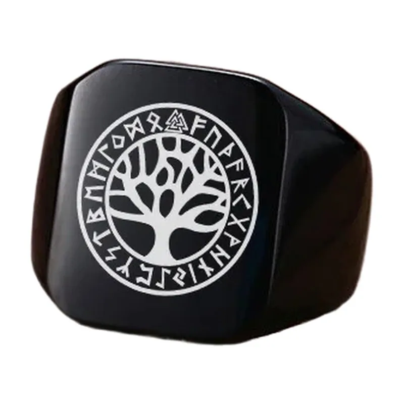 Herren Siegelring mit Vegvisir und Yggdrasil, Edelstahl