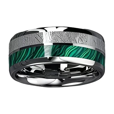 Malachit und Meteorit Ring für Herren, Edelstahl