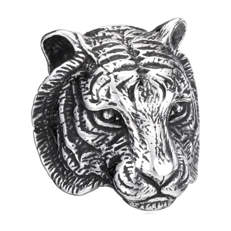 Tigerkopf Statement-Ring aus 316L Edelstahl