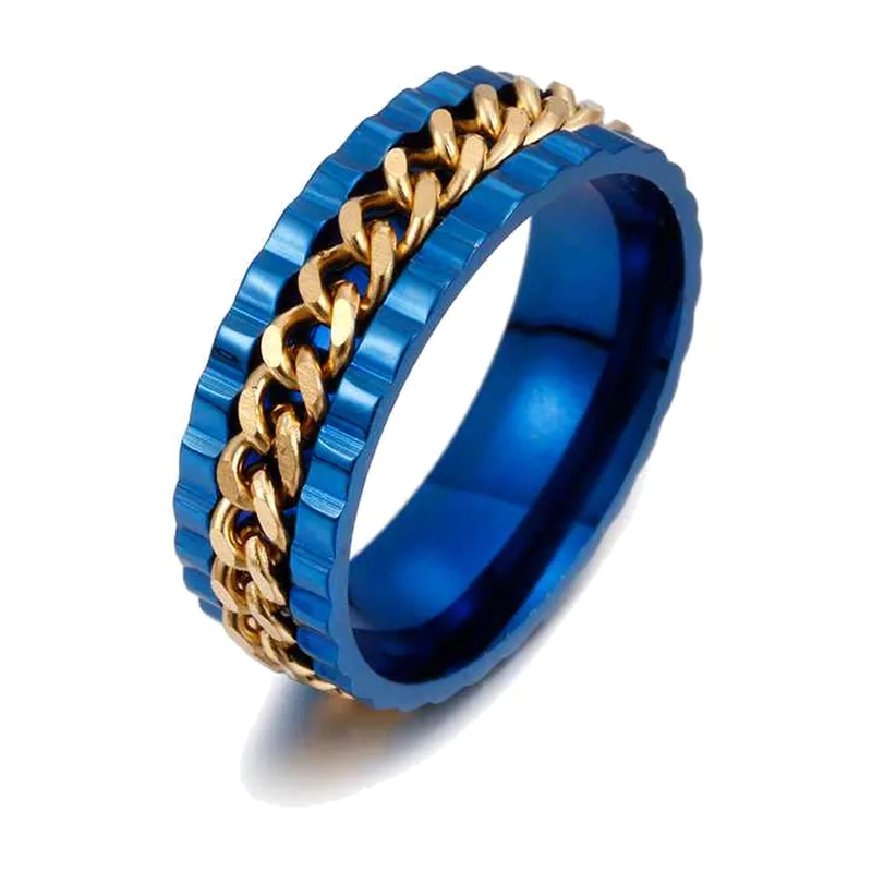 Anello a Catena con Dettagli Dorati, Acciaio Inossidabile
