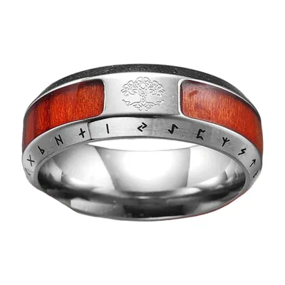 Anillo Yggdrasil Árbol de la Vida con Runas, Acero Inoxidable