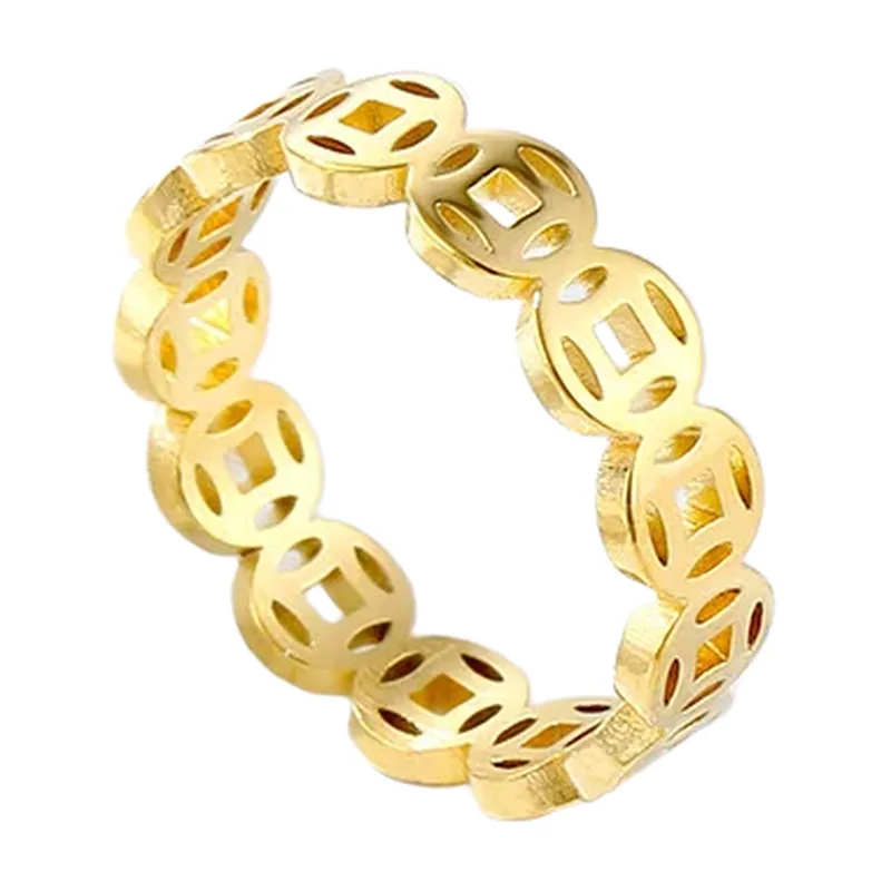 Coin Pattern Band Ring, 316L Stainless Steel